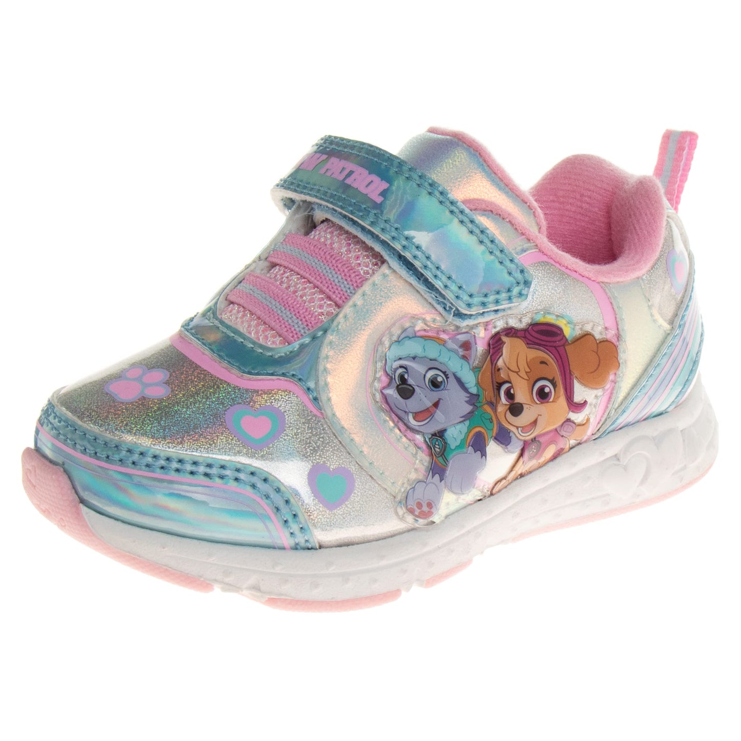 Zapatillas de deporte para niñas de Nickelodeon Paw Patrol: zapatillas deportivas ligeras y transpirables con luces LED para niños pequeños, Skye y Everest, sin cordones, para correr (para niños pequeños)