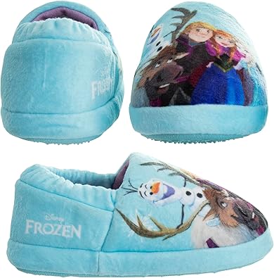 Disney Frozen Slippers Non-Slip Lightweight Comfy - Elsa Anna Fluffy Warm Comfort Soft Aline Plush Girls House Shoes - Ice Blue (Toddler - Little Kid)