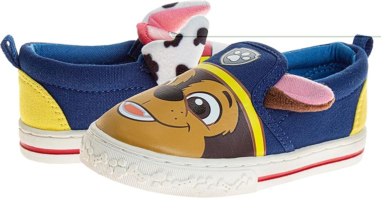 Paw Patrol Shoes Lowtop Canvas Sneakers for Boys - Chase and Marshall Laceless Slipon Low Top Shoe for Kids - Blue/Red (Toddlers/Little Kids)