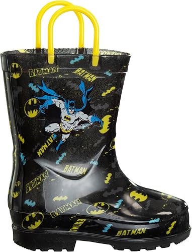 Botas de lluvia impermeables de Batman con asa fácil de tirar (para niños pequeños)