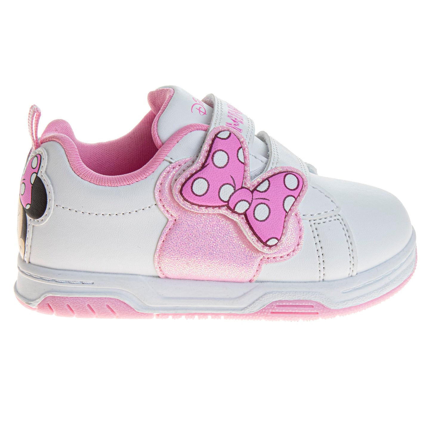 Zapatillas de Minnie Mouse para niñas de Disney Kids - Zapatillas ligeras sin cordones de Minnie Mouse - Blanco y rosa (talla 5 a 10 para niñas pequeñas)