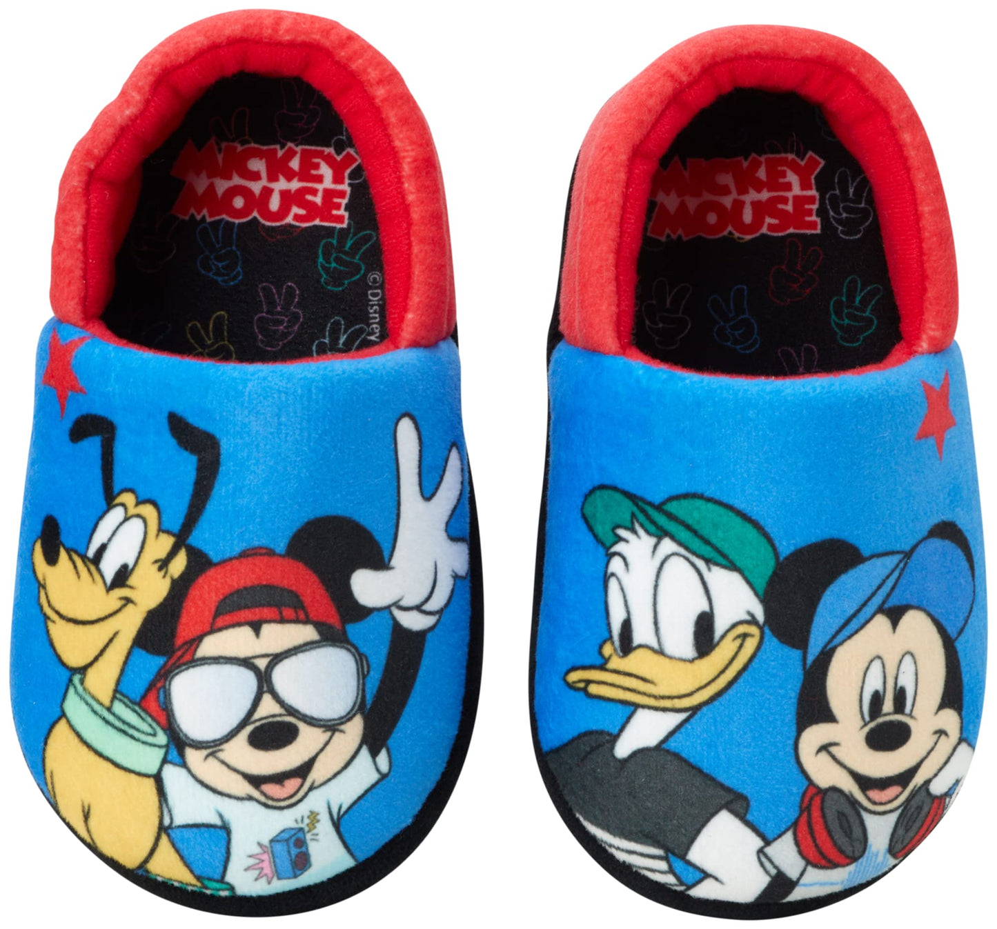 Disney Mickey Mouse Boys Slippers - Plush Lightweight Warm Comfort Soft Aline House Kids Shoes Slippers, (Toddler - Little Kid)