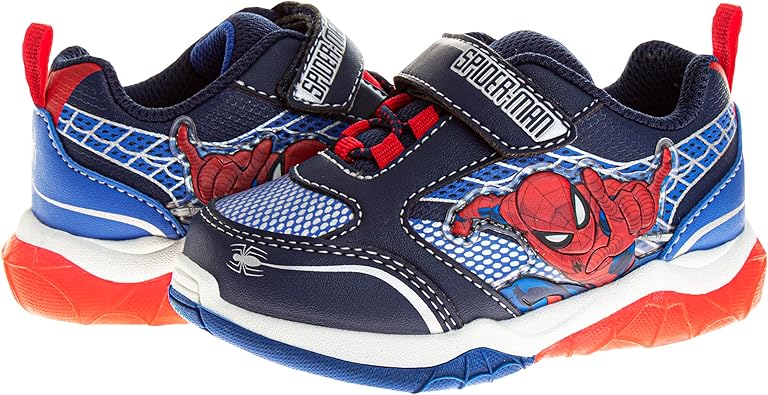 Zapatillas de deporte sin cordones de Spider Man de Marvel para niños - Zapatillas de deporte casuales con cierre de correa fácil de poner y quitar de Spiderman - Azul rojo (talla para niños pequeños)