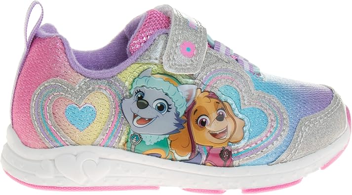 Zapatillas de deporte para niñas de Nickelodeon Paw Patrol: zapatillas deportivas ligeras y transpirables con luces LED para niños pequeños, Skye y Everest, sin cordones, para correr (para niños pequeños)