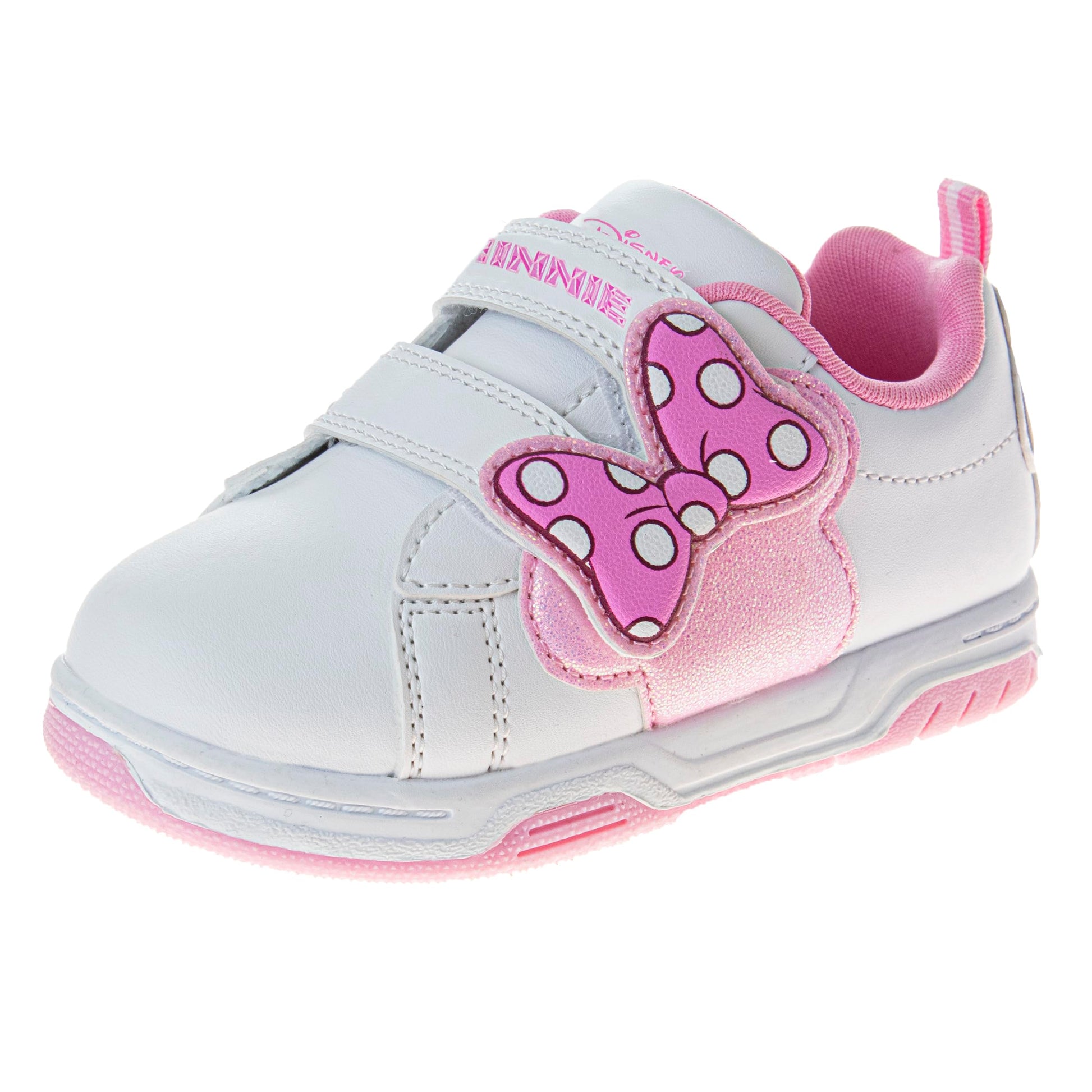 Zapatillas de Minnie Mouse para niñas de Disney Kids - Zapatillas ligeras sin cordones de Minnie Mouse - Blanco y rosa (talla 5 a 10 para niñas pequeñas)