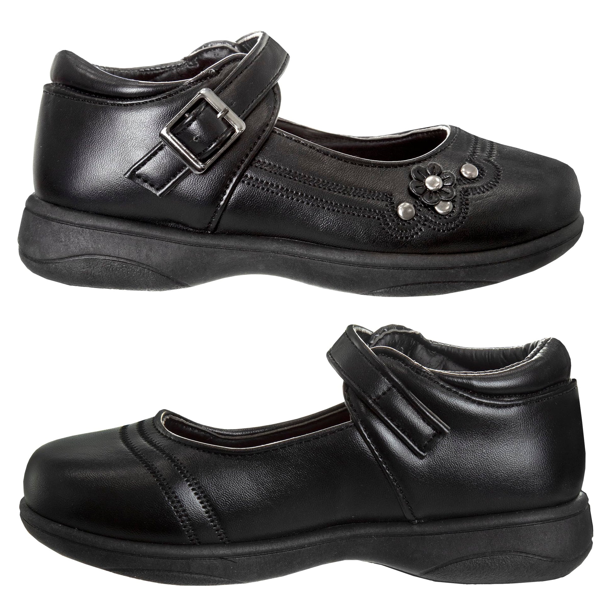 Josmo Petalia - Zapatos Mary Jane para niñas, uniforme escolar, bailarinas, sin cordones, color negro (talla 9 para niñas pequeñas)