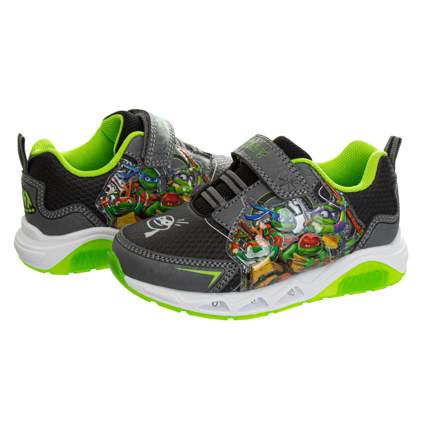 Zapatillas sin cordones con luces LED de las Tortugas Ninja mutantes adolescentes - Zapatillas TMNT de Leonardo, Donatello, Raphael, Michelangelo para niños - Negro y verde (niños pequeños)