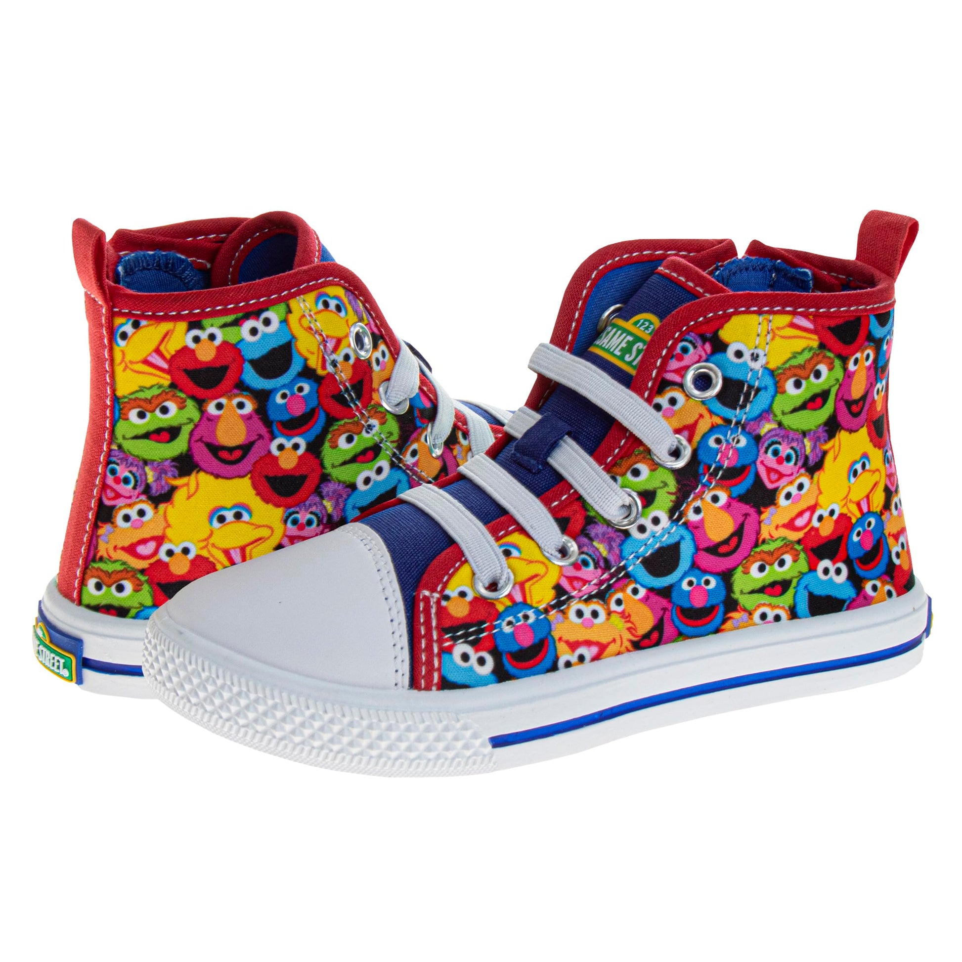 Sesame Street Shoes Lace Up - Elmo Big Bird Cookie Monster Grover Oscar Telly Zoe Abby Kids High Top Sneaker - Multi Color (Toddler - Little Kids)