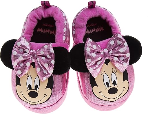 Pantuflas de Minnie Mouse para niñas de Josmo Kids, pantuflas cálidas de felpa para interiores, color fucsia y morado (para bebés y niños pequeños)