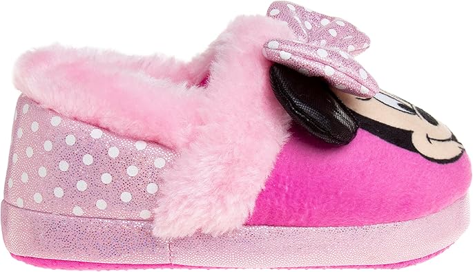 Pantuflas de Minnie Mouse para niñas de Josmo Kids, pantuflas cálidas de felpa para interiores, color fucsia y morado (para bebés y niños pequeños)