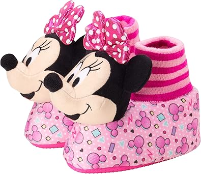 Pantuflas de Minnie Mouse para niñas de Josmo Kids, pantuflas cálidas de felpa para interiores, color fucsia y morado (para bebés y niños pequeños)