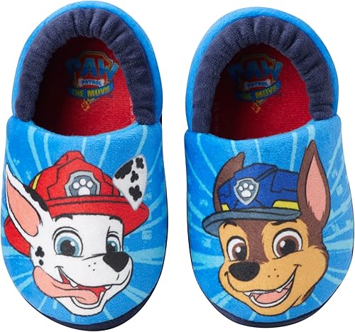 Pantuflas de Paw Patrol de Nickelodeon - Zapatillas de casa para niños Chase y Marshall - Pantuflas de casa suaves, cálidas y afelpadas para interiores - Orejas 3D azules (para niños pequeños)