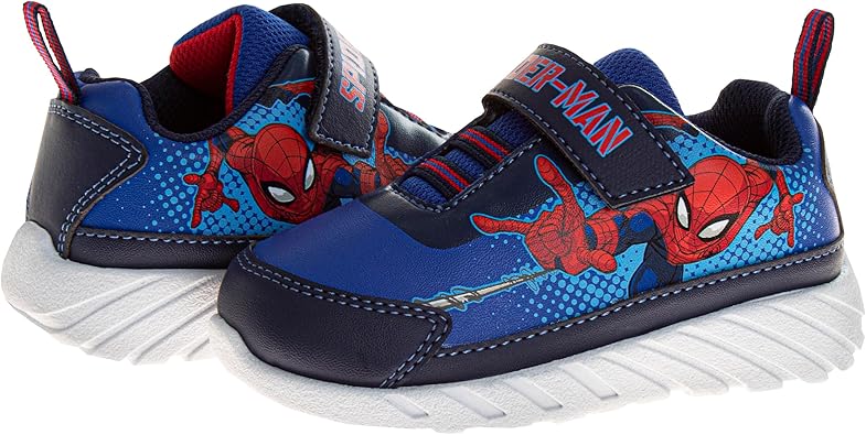 Zapatillas de deporte sin cordones de Spider Man de Marvel para niños - Zapatillas de deporte casuales con cierre de correa fácil de poner y quitar de Spiderman - Azul rojo (talla para niños pequeños)