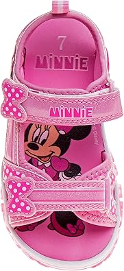 Disney Girls Minnie Mouse Sandals LED Light Up Water Shoes - Open Toe SlipOn Waterproof Adjustable Strap Character Slides - Pink Glitter (Toddler - Little Kid)