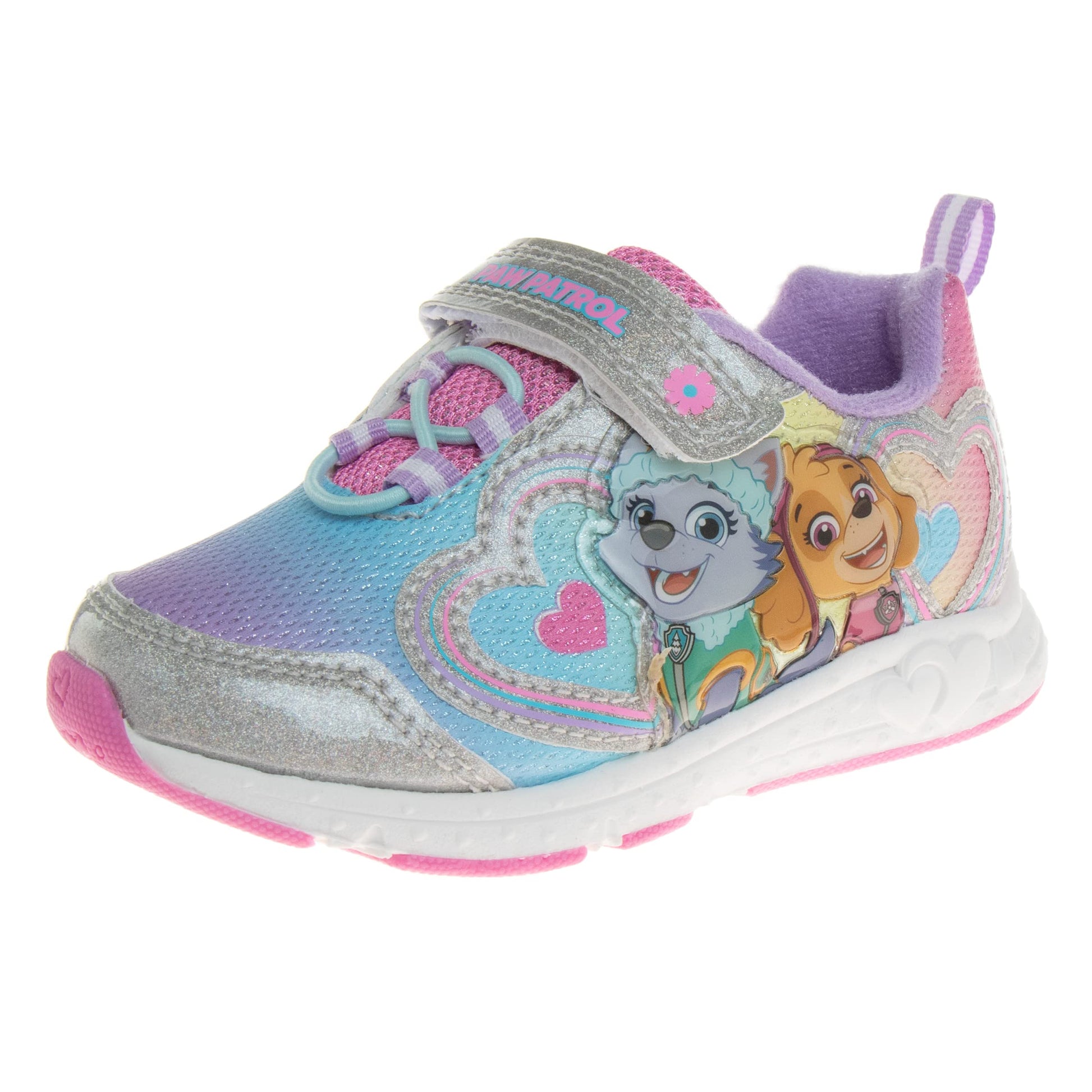 Zapatillas de deporte para niñas de Nickelodeon Paw Patrol: zapatillas deportivas ligeras y transpirables con luces LED para niños pequeños, Skye y Everest, sin cordones, para correr (para niños pequeños)