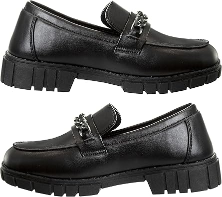 Zapatos Mary Jane con tiras en el tobillo y punta redonda para niñas de French Toast - Zapatos de vestir Oxford con plataforma gruesa Mary Jane - Negro (talla 7 para niñas pequeñas)