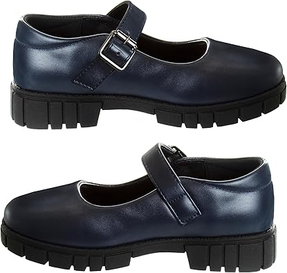 Zapatos Mary Jane con tiras en el tobillo y punta redonda para niñas de French Toast - Zapatos de vestir Oxford con plataforma gruesa Mary Jane - Negro (talla 7 para niñas pequeñas)