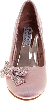 Badgley Mischka Closed Toe Heels for Kids Girls - Block Heel Dress Shoe Pumps with Crystal Frame (Sizes 13-6 Little Kid-Big Kid)