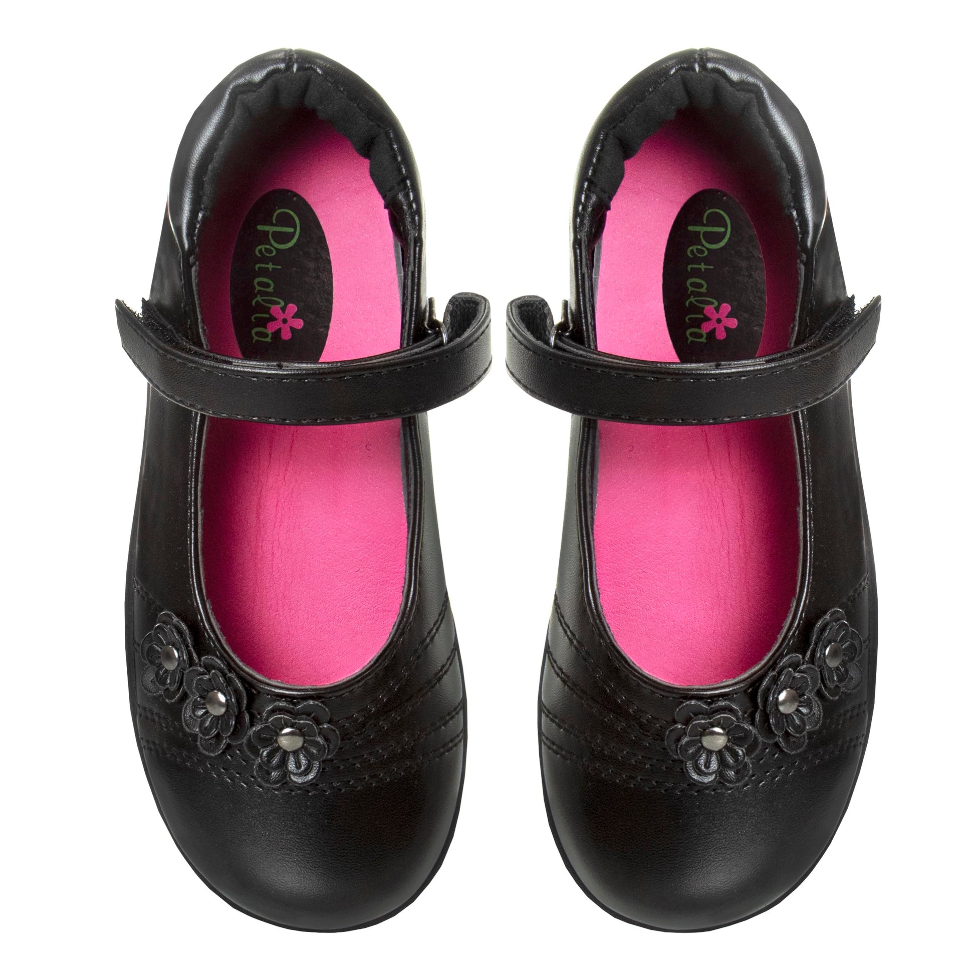 Josmo Petalia - Zapatos Mary Jane para niñas, uniforme escolar, bailarinas, sin cordones, color negro (talla 9 para niñas pequeñas)