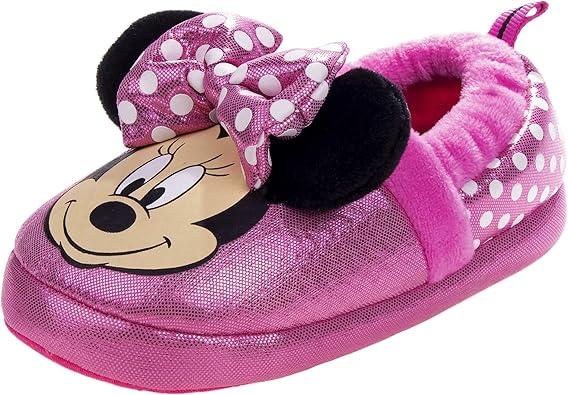 Pantuflas de Minnie Mouse para niñas de Josmo Kids, pantuflas cálidas de felpa para interiores, color fucsia y morado (para bebés y niños pequeños)