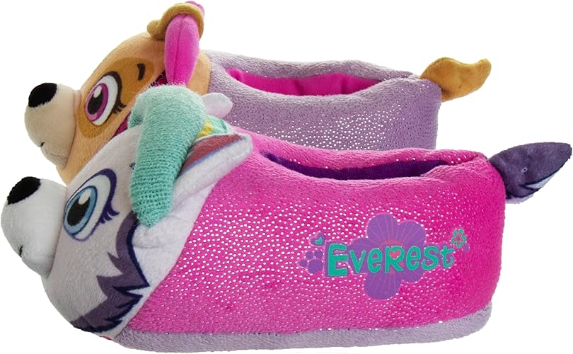 Josmo Kids Girls Paw patrol slippers - Skye and Everest indoor cute house shoes plush fuzzy shoes paw slippers kids slippers girls (toddler/little kid)