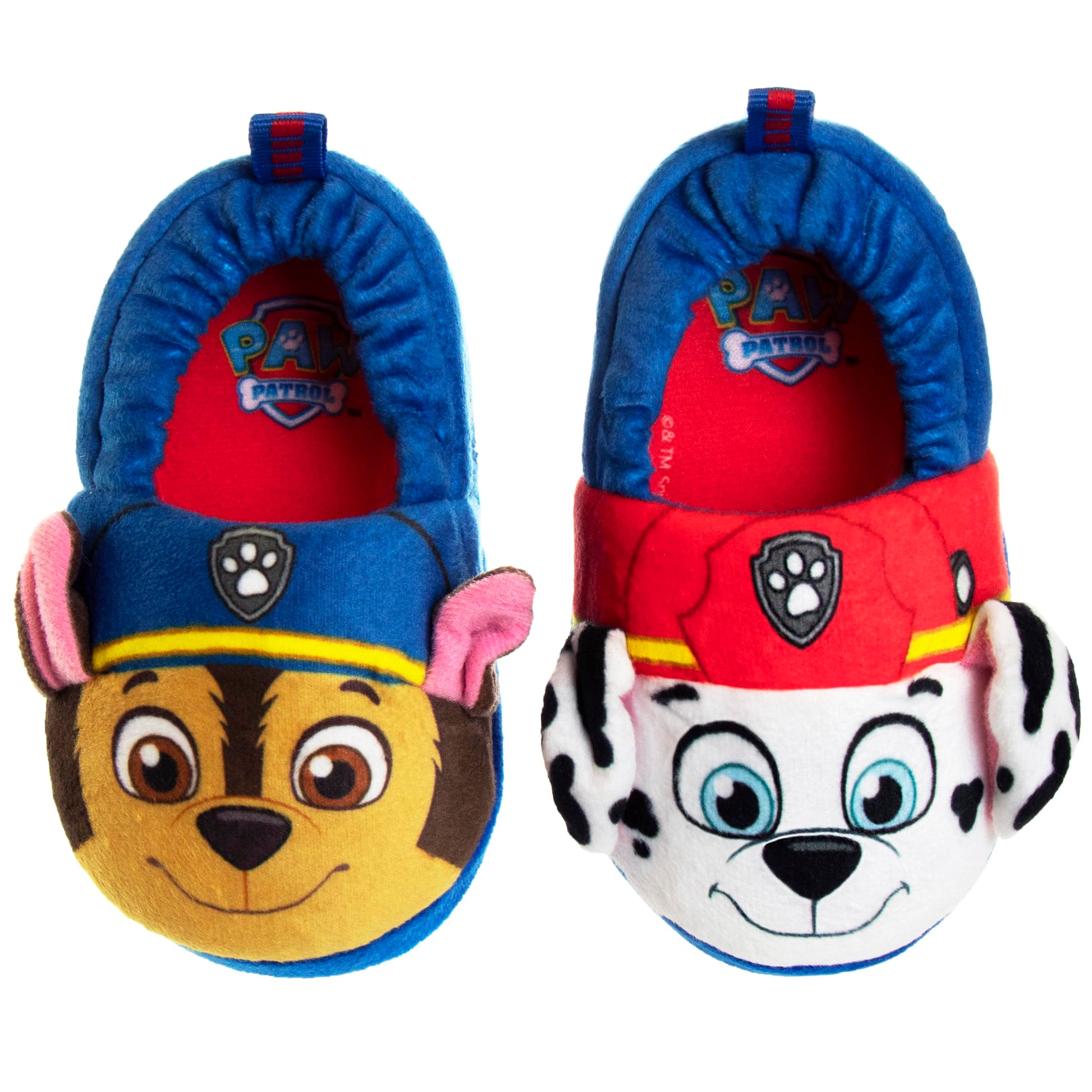 Pantuflas de Paw Patrol de Nickelodeon - Zapatillas de casa para niños Chase y Marshall - Pantuflas de casa suaves, cálidas y afelpadas para interiores - Orejas 3D azules (para niños pequeños)