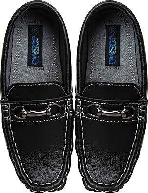 Zapatos para niños Josmo: mocasines náuticos informales (para niños pequeños/niños grandes), talla 5 para niños pequeños, hebilla cuadrada negra