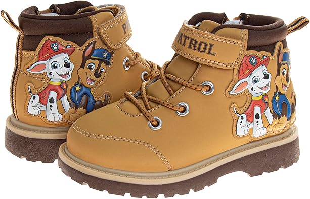 Botas de la Patrulla Canina Josmo para niños con cordones hasta la pantorrilla - Botas de trabajo Chase Marshall para construcción, senderismo, caminatas, escalada, color tostado (para niños pequeños)