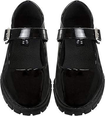 Zapatos Mary Jane con tiras en el tobillo y punta redonda para niñas de French Toast - Zapatos de vestir Oxford con plataforma gruesa Mary Jane - Negro (talla 7 para niñas pequeñas)