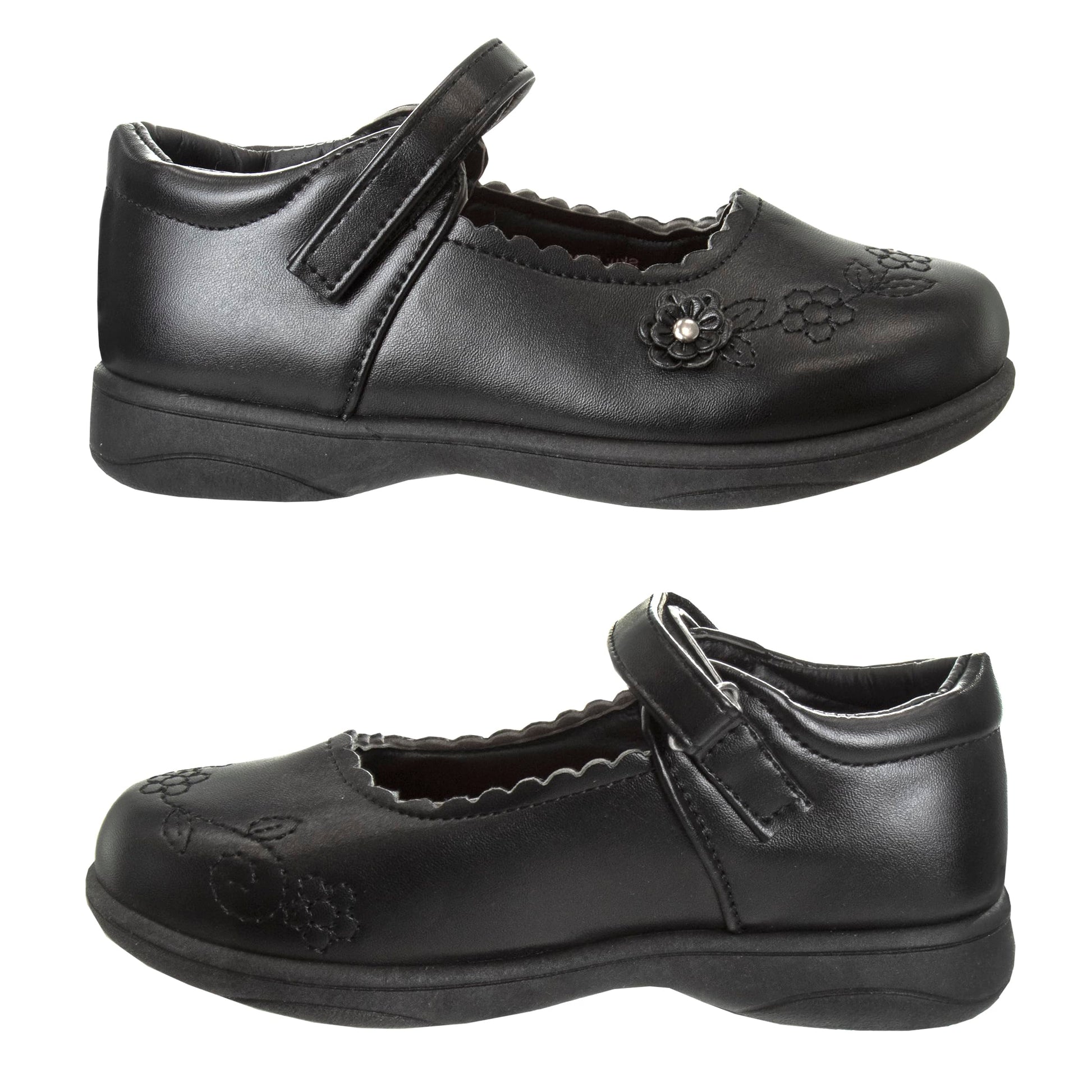 Zapatos de uniforme escolar Mary Jane bordados para niña de Petalia, color negro (talla 5 para niñas pequeñas)