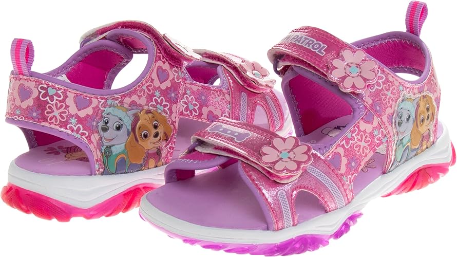 Zapatos con luces de la Patrulla Canina para niñas de Nickelodeon - Sandalias de verano - Zapatos para el agua para niños - Skye Everest Beach Correa ajustable Punta abierta Deporte al aire libre Personaje de héroe Luces (Niño pequeño/niña pequeña)