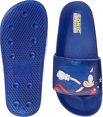 Josmo Sonic the Hedgehog Slides - kids boys Summer water pool shoes Beach Open Toe Outdoor Slip-on Character Sandals (sizes 11-5 Little Kid/Big Kid)