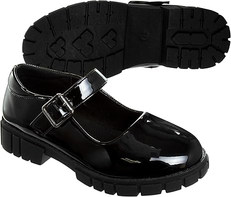 Zapatos Mary Jane con tiras en el tobillo y punta redonda para niñas de French Toast - Zapatos de vestir Oxford con plataforma gruesa Mary Jane - Negro (talla 7 para niñas pequeñas)