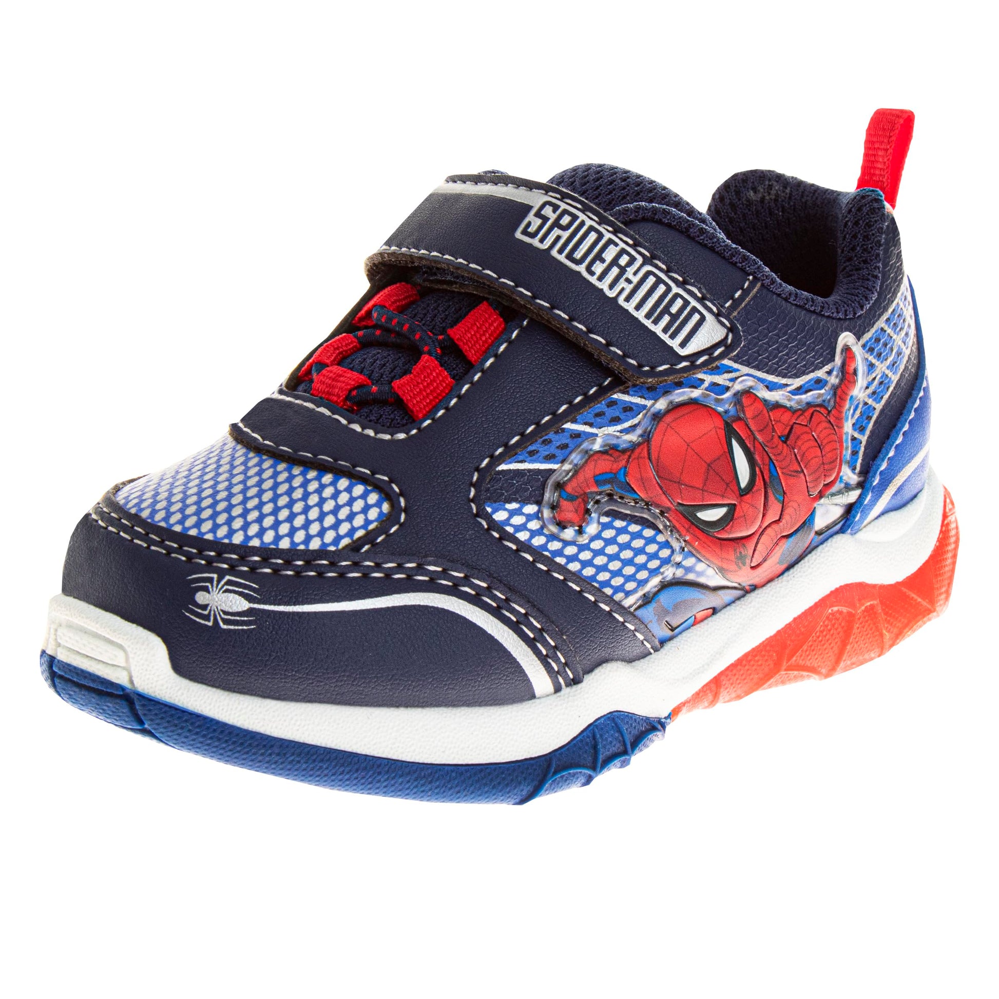 Zapatillas de deporte sin cordones de Spider Man de Marvel para niños - Zapatillas de deporte casuales con cierre de correa fácil de poner y quitar de Spiderman - Azul rojo (talla para niños pequeños)