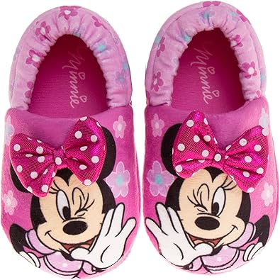 Pantuflas de Minnie Mouse para niñas de Josmo Kids, pantuflas cálidas de felpa para interiores, color fucsia y morado (para bebés y niños pequeños)