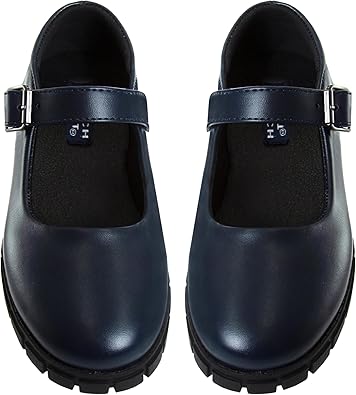 Zapatos Mary Jane con tiras en el tobillo y punta redonda para niñas de French Toast - Zapatos de vestir Oxford con plataforma gruesa Mary Jane - Negro (talla 7 para niñas pequeñas)