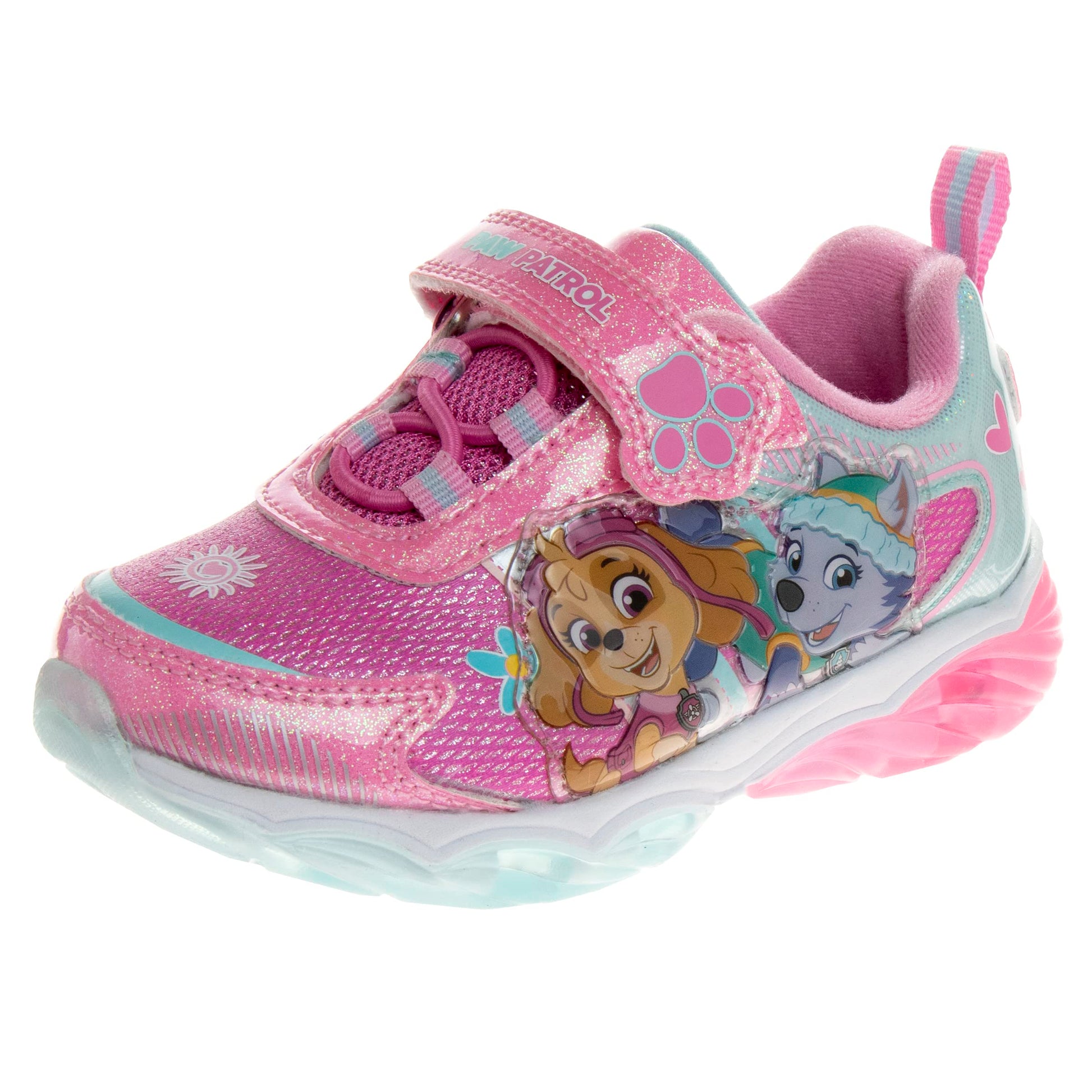 Zapatillas de deporte para niñas de Nickelodeon Paw Patrol: zapatillas deportivas ligeras y transpirables con luces LED para niños pequeños, Skye y Everest, sin cordones, para correr (para niños pequeños)