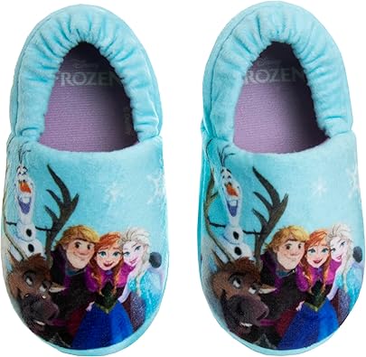 Disney Frozen Slippers Non-Slip Lightweight Comfy - Elsa Anna Fluffy Warm Comfort Soft Aline Plush Girls House Shoes - Ice Blue (Toddler - Little Kid)