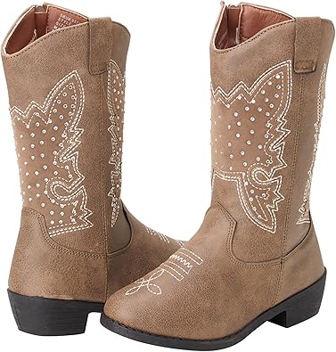 Botas KENSIE GIRL - Botas vaqueras occidentales para niñas (bebé/niña), talla 6 para niñas pequeñas, tachas negras