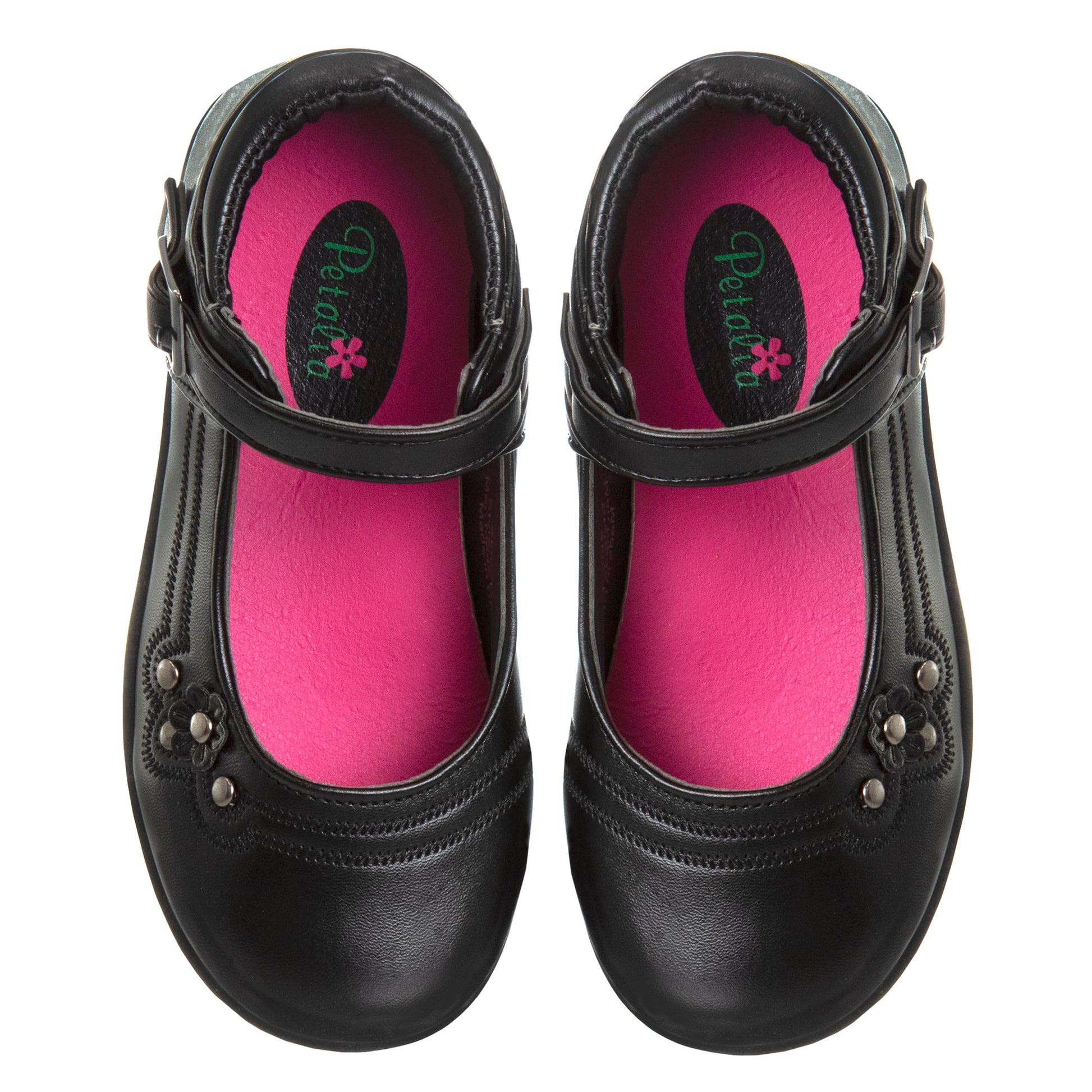 Josmo Petalia - Zapatos Mary Jane para niñas, uniforme escolar, bailarinas, sin cordones, color negro (talla 9 para niñas pequeñas)