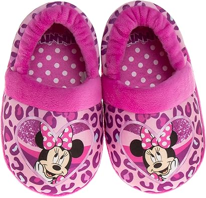 Pantuflas de Minnie Mouse para niñas de Josmo Kids, pantuflas cálidas de felpa para interiores, color fucsia y morado (para bebés y niños pequeños)