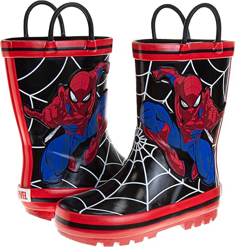 Botas de lluvia impermeables con tirador fácil de tirar para niños de Spiderman (para bebés y niños pequeños)