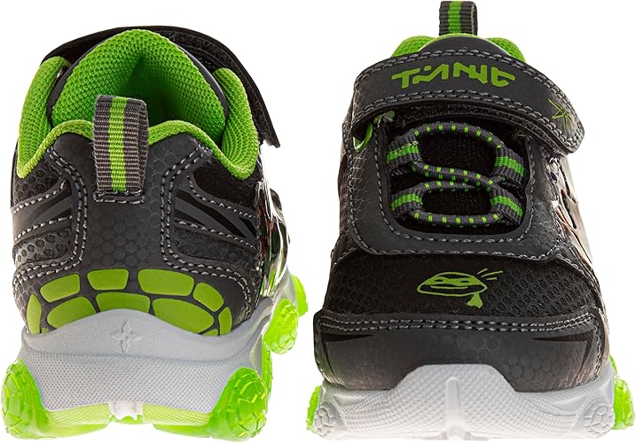 Zapatillas sin cordones con luces LED de las Tortugas Ninja mutantes adolescentes - Zapatillas TMNT de Leonardo, Donatello, Raphael, Michelangelo para niños - Negro y verde (niños pequeños)