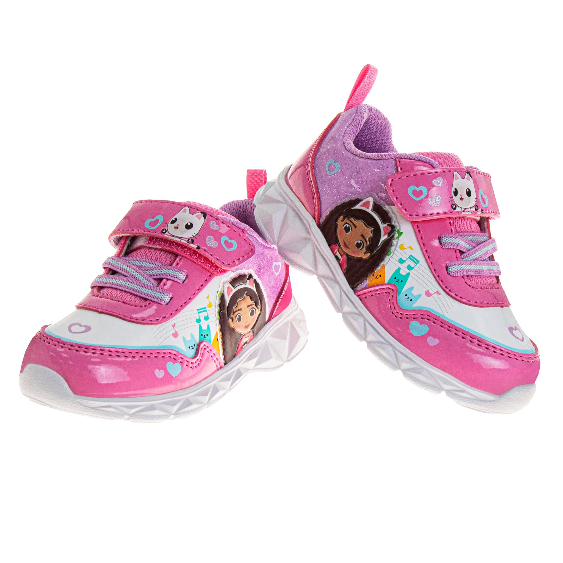 Zapatillas de casa de muñecas con luz LED y cierre fácil de correa de Gabby - Zapatos de gatito ligeros con luz y cierre sin cordones de Gabby - Rosa y blanco (para niños pequeños)