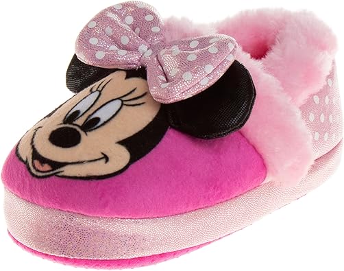 Pantuflas de Minnie Mouse para niñas de Josmo Kids, pantuflas cálidas de felpa para interiores, color fucsia y morado (para bebés y niños pequeños)