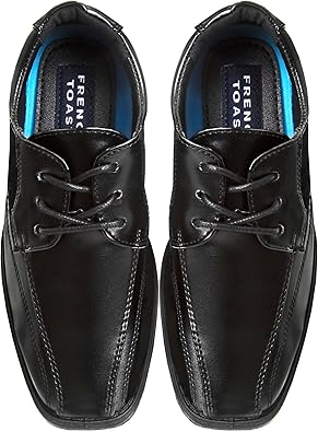 Zapatos de vestir para niños French Toast - Zapatos formales informales Oxford con cordones clásicos - Negro (talla 7 para niños pequeños)