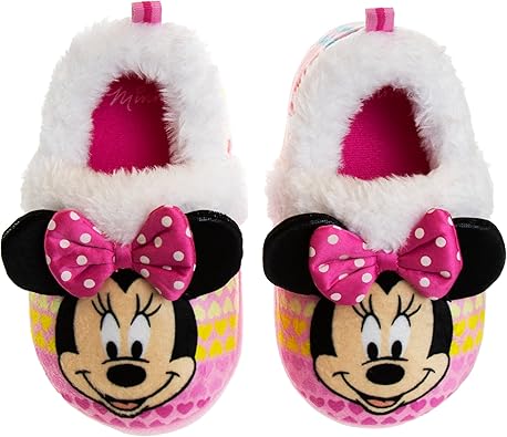 Pantuflas de Minnie Mouse para niñas de Josmo Kids, pantuflas cálidas de felpa para interiores, color fucsia y morado (para bebés y niños pequeños)