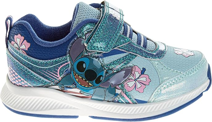 Disney Lilo & Stitch LED Light up Shoes for Kids - Slip on Laceless Lightweight Breathable Tennis Runner Sneakers - Pink Blue Multi (Size Toddler - Little Kids)