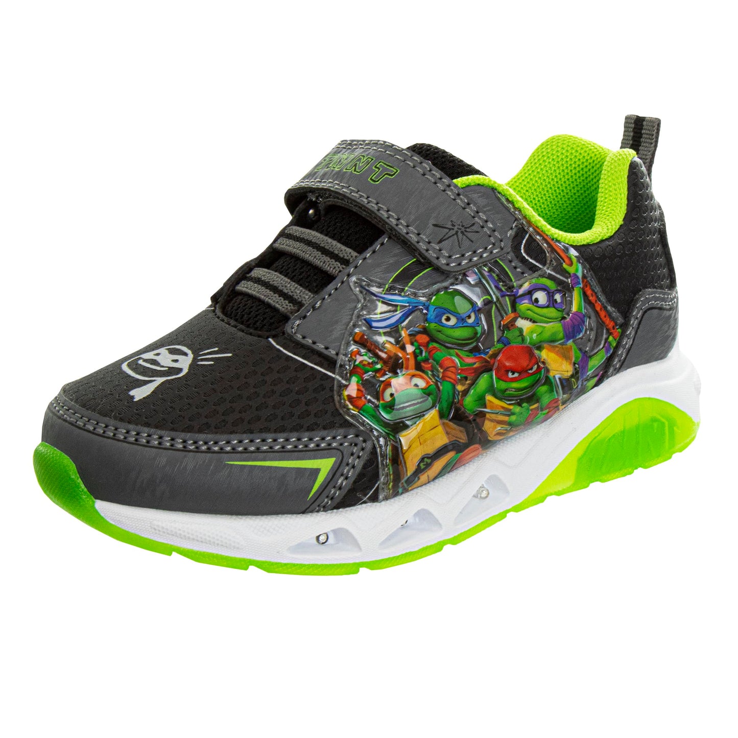 Zapatillas sin cordones con luces LED de las Tortugas Ninja mutantes adolescentes - Zapatillas TMNT de Leonardo, Donatello, Raphael, Michelangelo para niños - Negro y verde (niños pequeños)