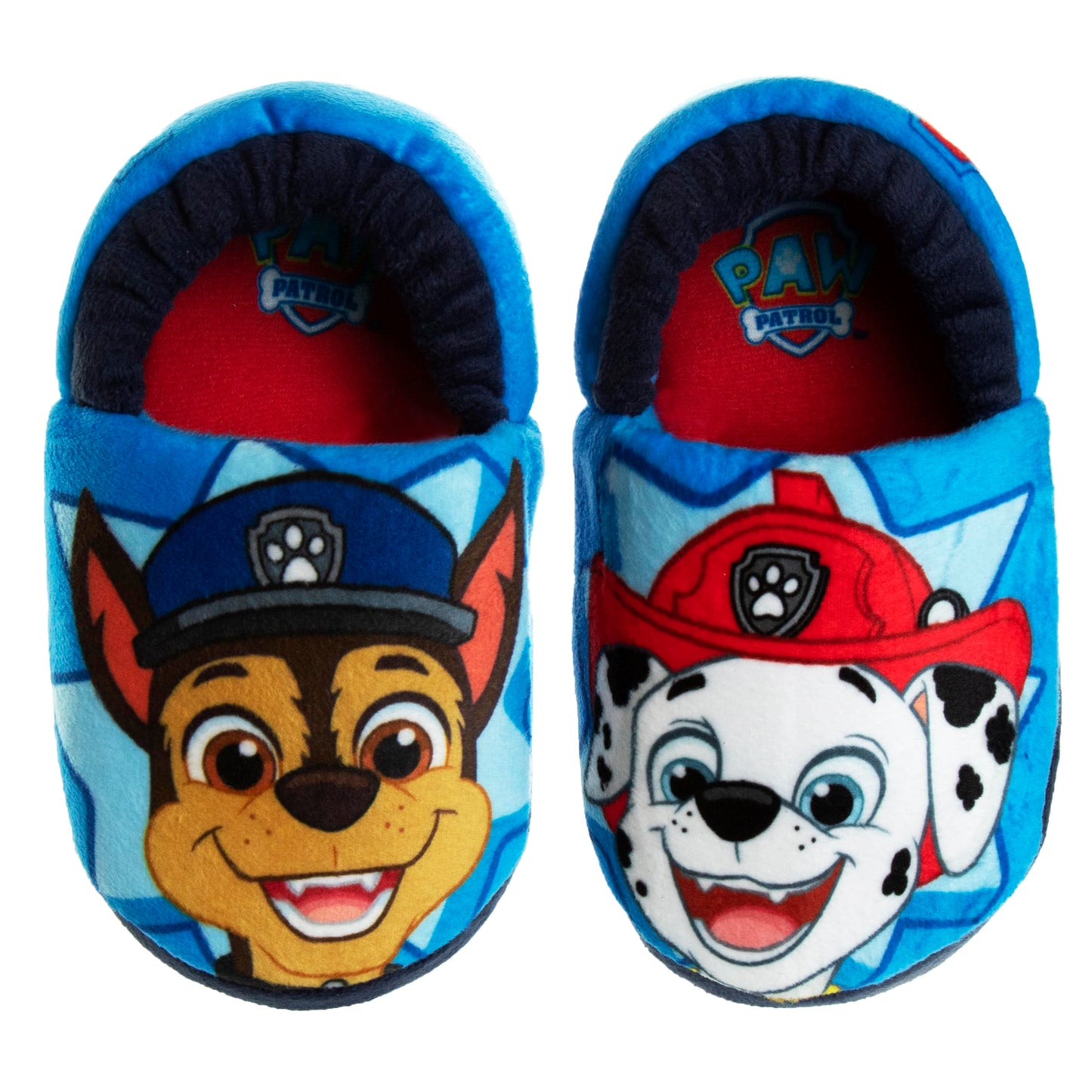 Pantuflas de Paw Patrol de Nickelodeon - Zapatillas de casa para niños Chase y Marshall - Pantuflas de casa suaves, cálidas y afelpadas para interiores - Orejas 3D azules (para niños pequeños)